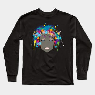 Woman Colorful Hair Long Sleeve T-Shirt